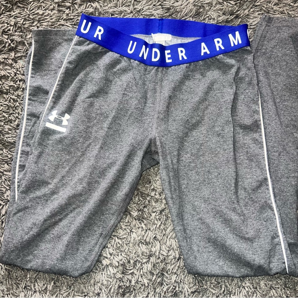 Under Armour Gray Leggings with Blue Waistband